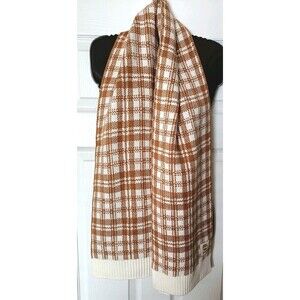 Timberland Scarf One Size Brown Gold Plaid Rectangle Scarf Knit New
